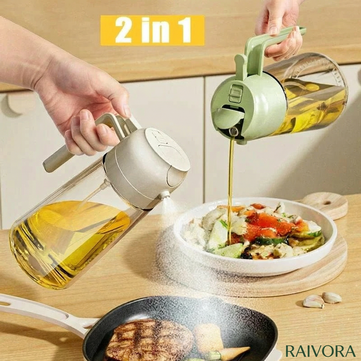 2-in-1 Oil Sprayer Bottle for Kitchen – Spray & Pour Dispenser for Cooking, Baking and BBQ