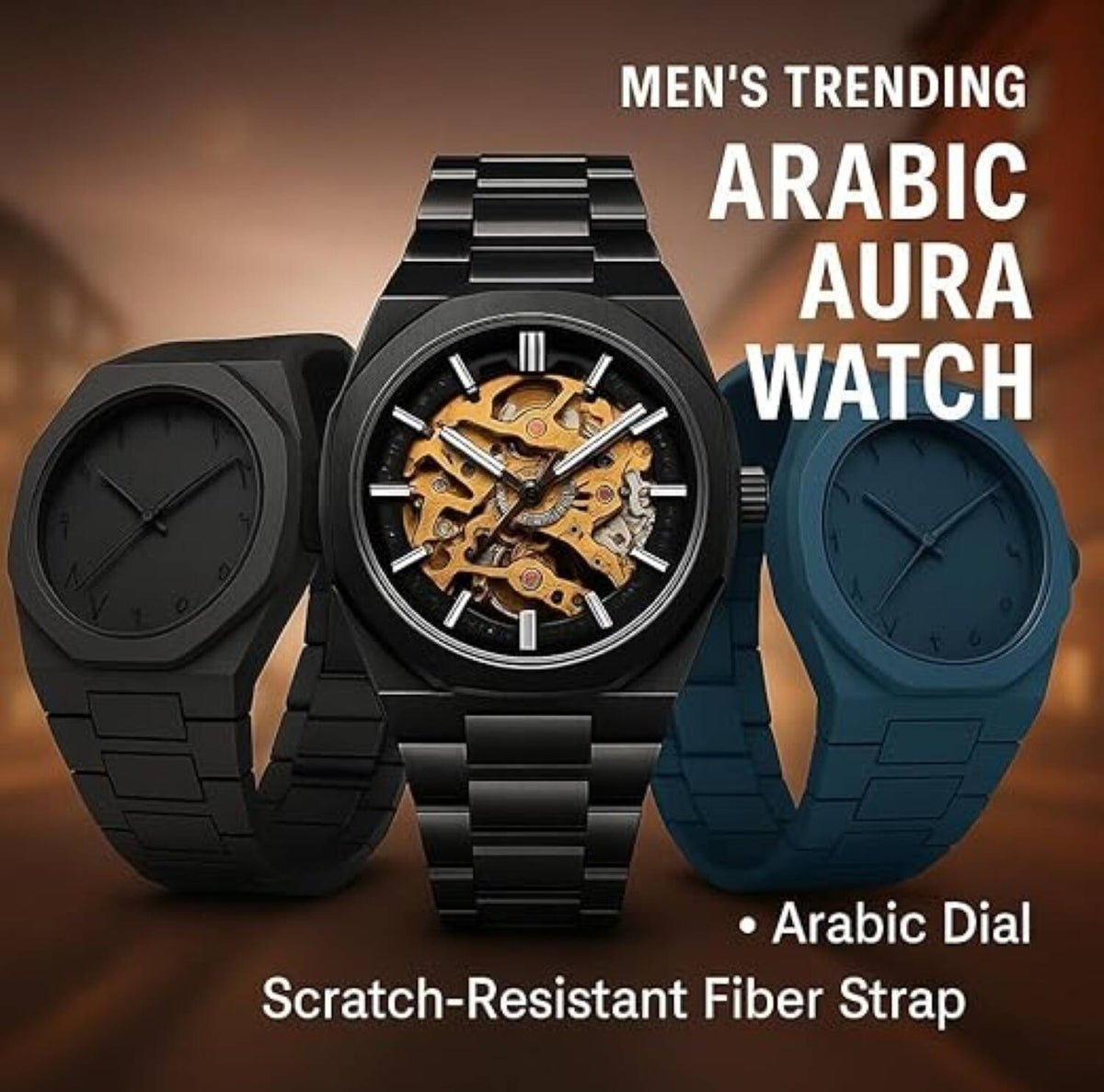 Professional Black Arabic Aura Watch With Eastern Arabic Numerals And Date Elegant Durable Stylish