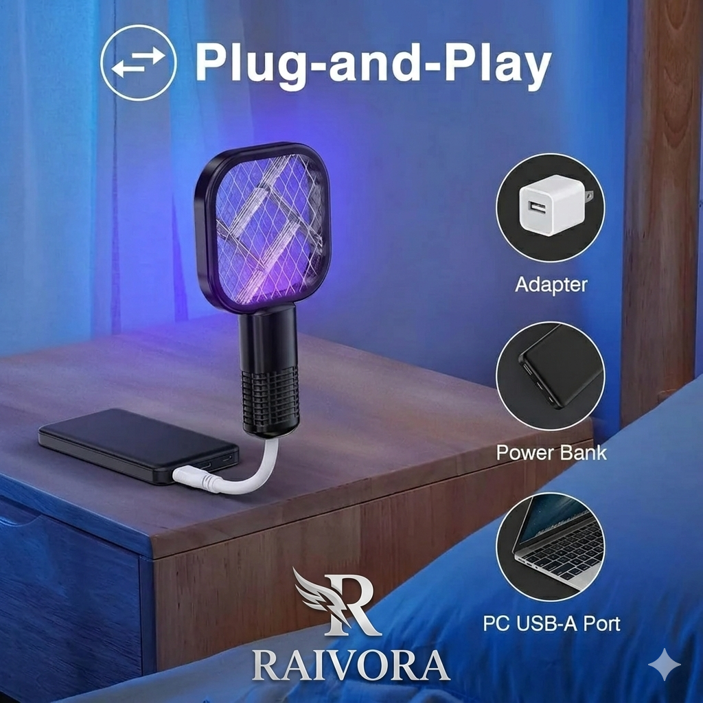 USB Rechargeable Mosquito Killer Racket with UV Light – Portable Electric Mosquito Repellent for Home & Office